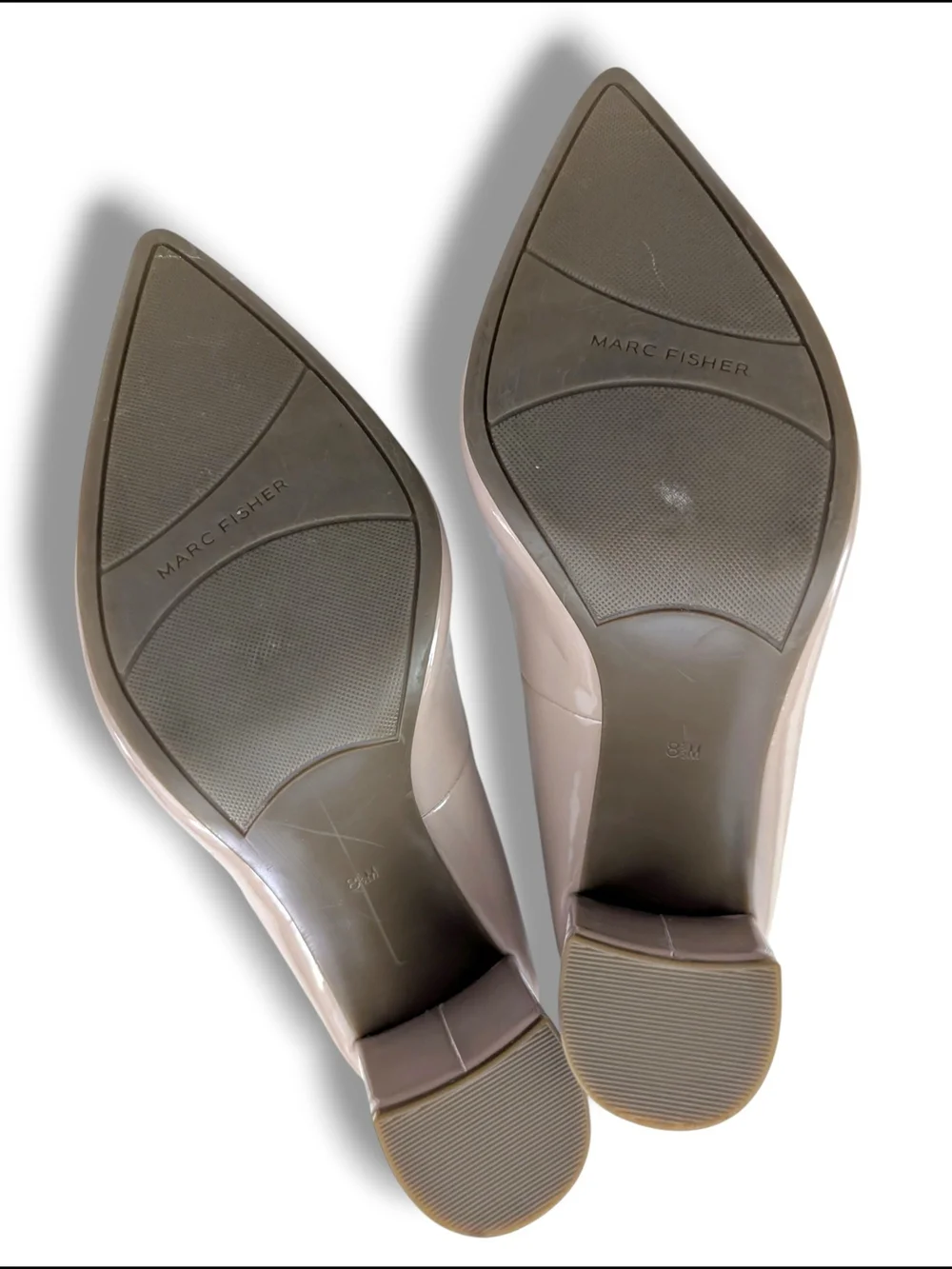 NWOT Marc Fisher Gildy 3 Blush Patent Leather Pointed Toe Block Heels, Size 8.5
